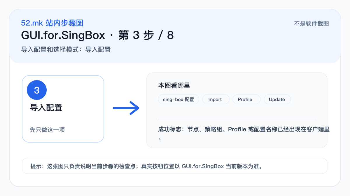 GUI.for.SingBox 导入配置流程示意图